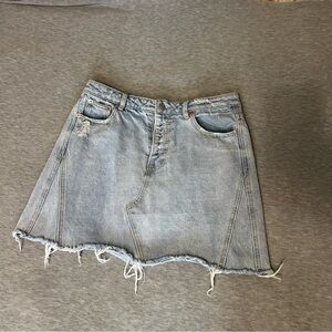 Signature8 Button Front Frayed Edge Jean Skirt